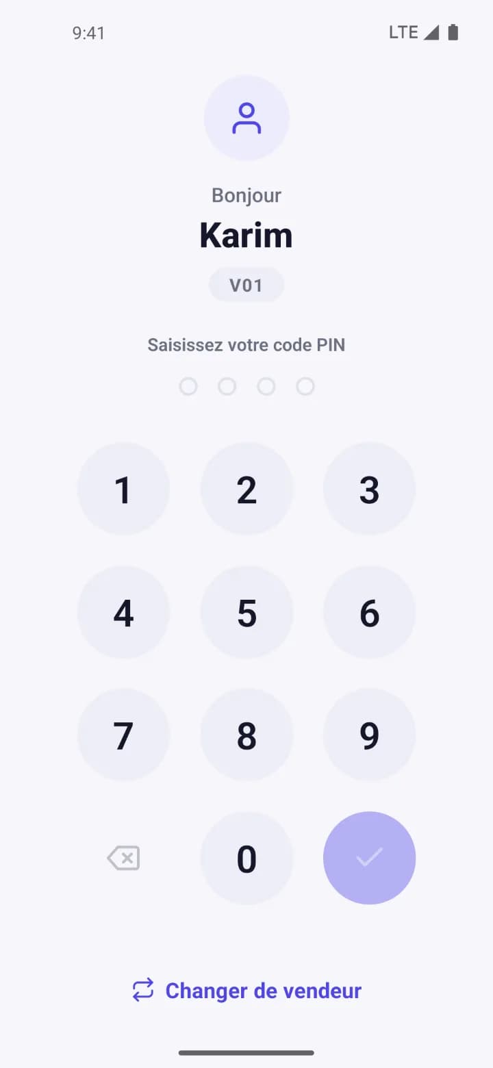 Connexion par code PIN dans l'application vendeur Kuixel.